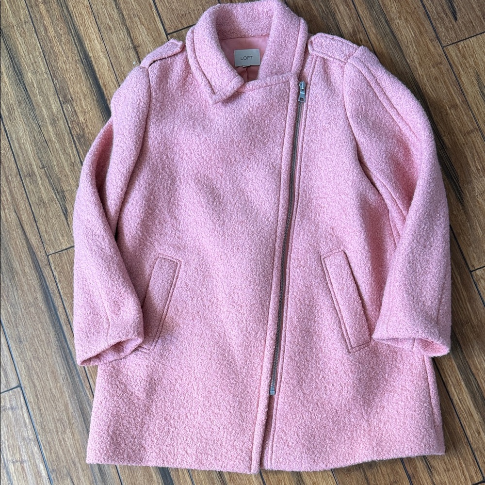 LOFT XL Pink Asymmetrical Zip Textured Coat
